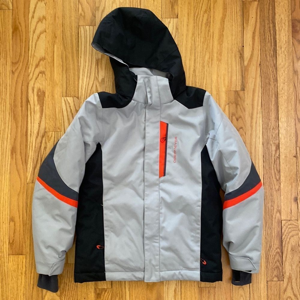 Obermeyer sz 14-16 youth ski jacket grey black red great pre owned condition